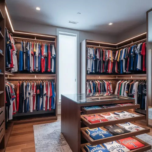 sélection de maillot de basket dans un dressing